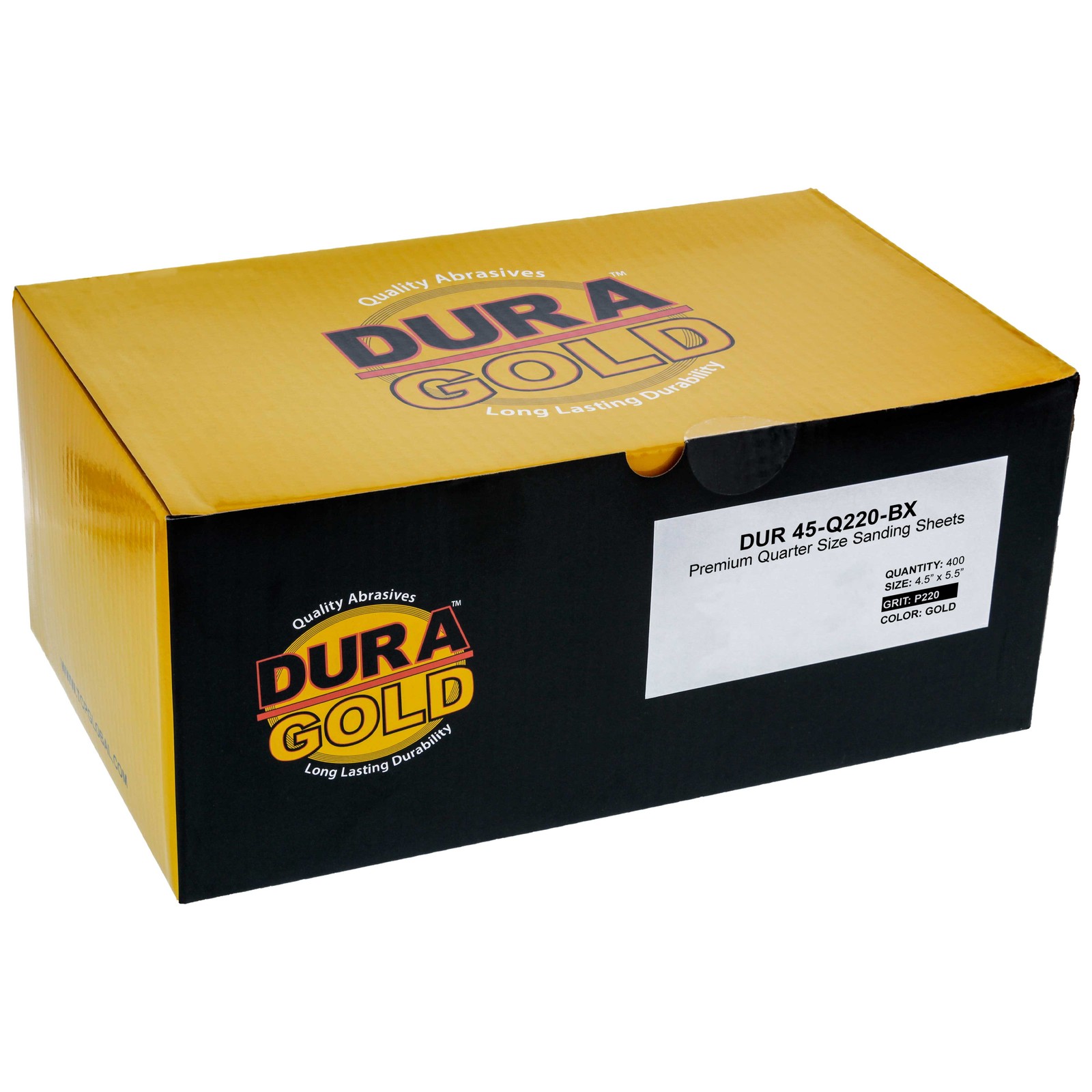 Dura-Gold 220 Grit Gold – 1/4 Sheet Plain Backing Sandpaper 5.5″ x 4.5″ – 400pk