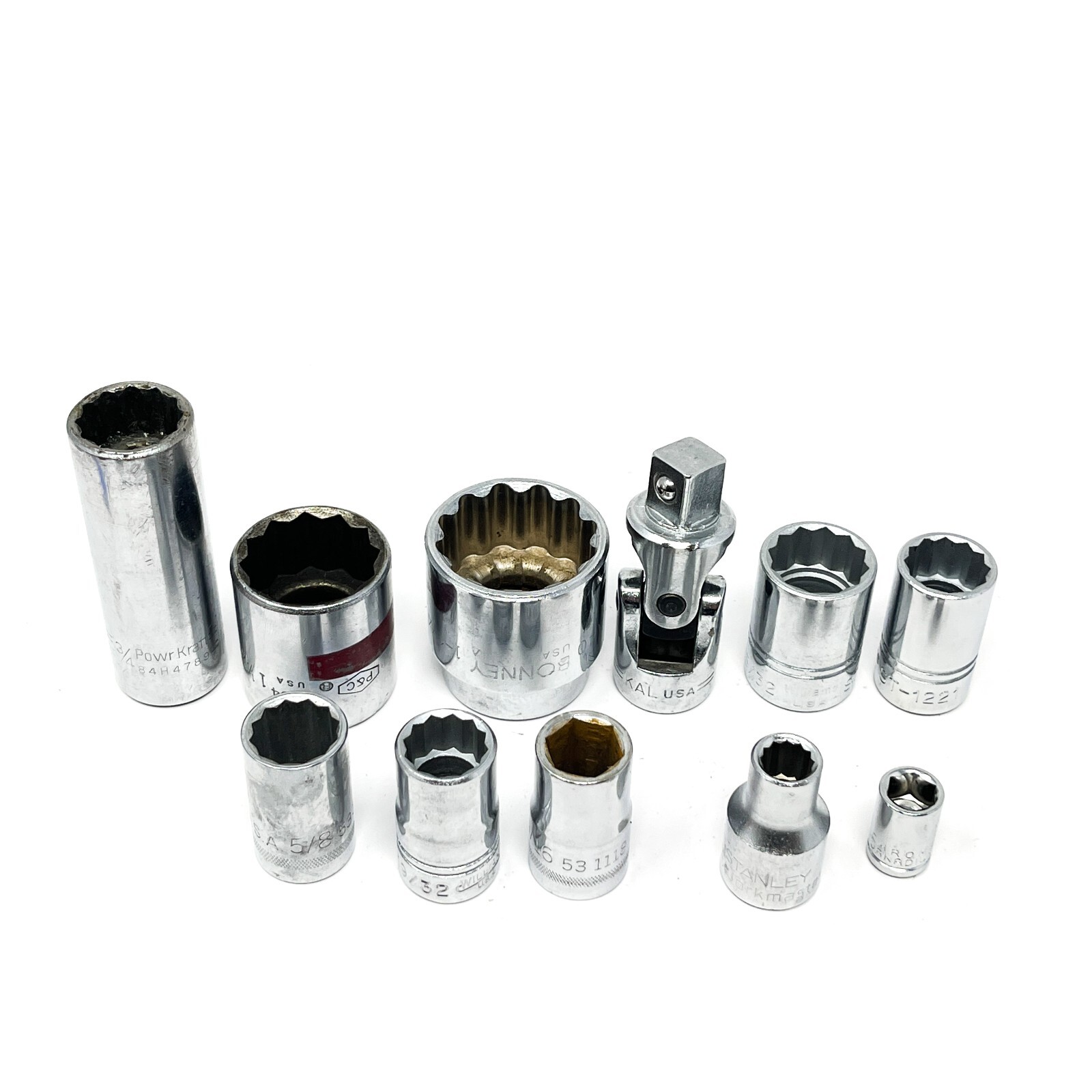Stanley, Bonney, Kal, P&C and Assorted 6, 12 Pt 1/2 in Drive Socket Set, 11 Pcs