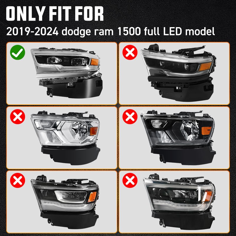For Dodge Ram 1500 2019-2022 LED DRL Projector Headlight Left Driver Side