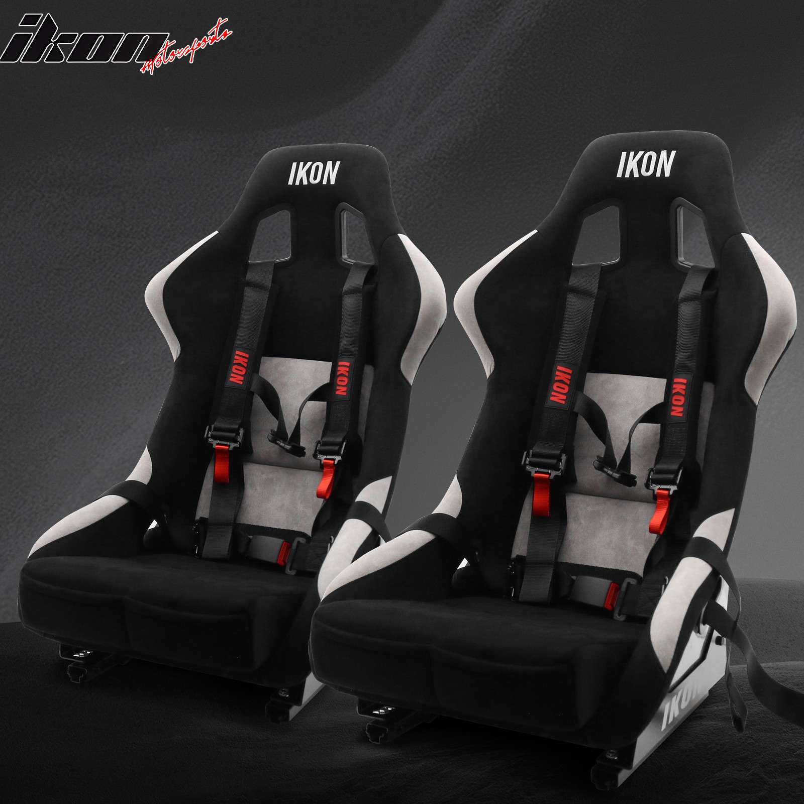 Universal Black Bucket Racing Seats Slider + 4 Point 2″ Belt Harness BKx2