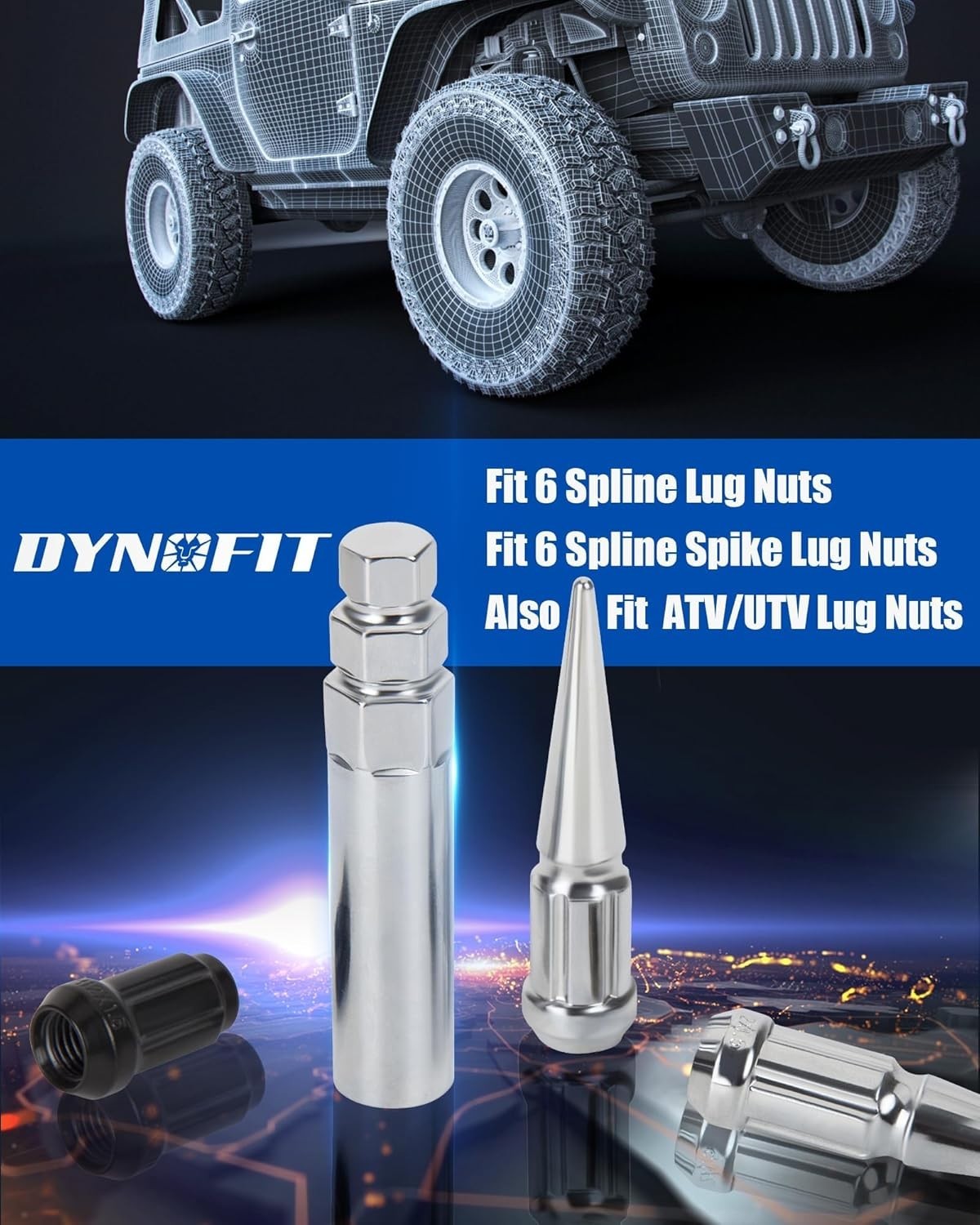 Dynofit 6 Spline Lug Nuts Socket Key for M12X1.5,12X1.25,1/2″-20,3/8″-24 Lug Nut