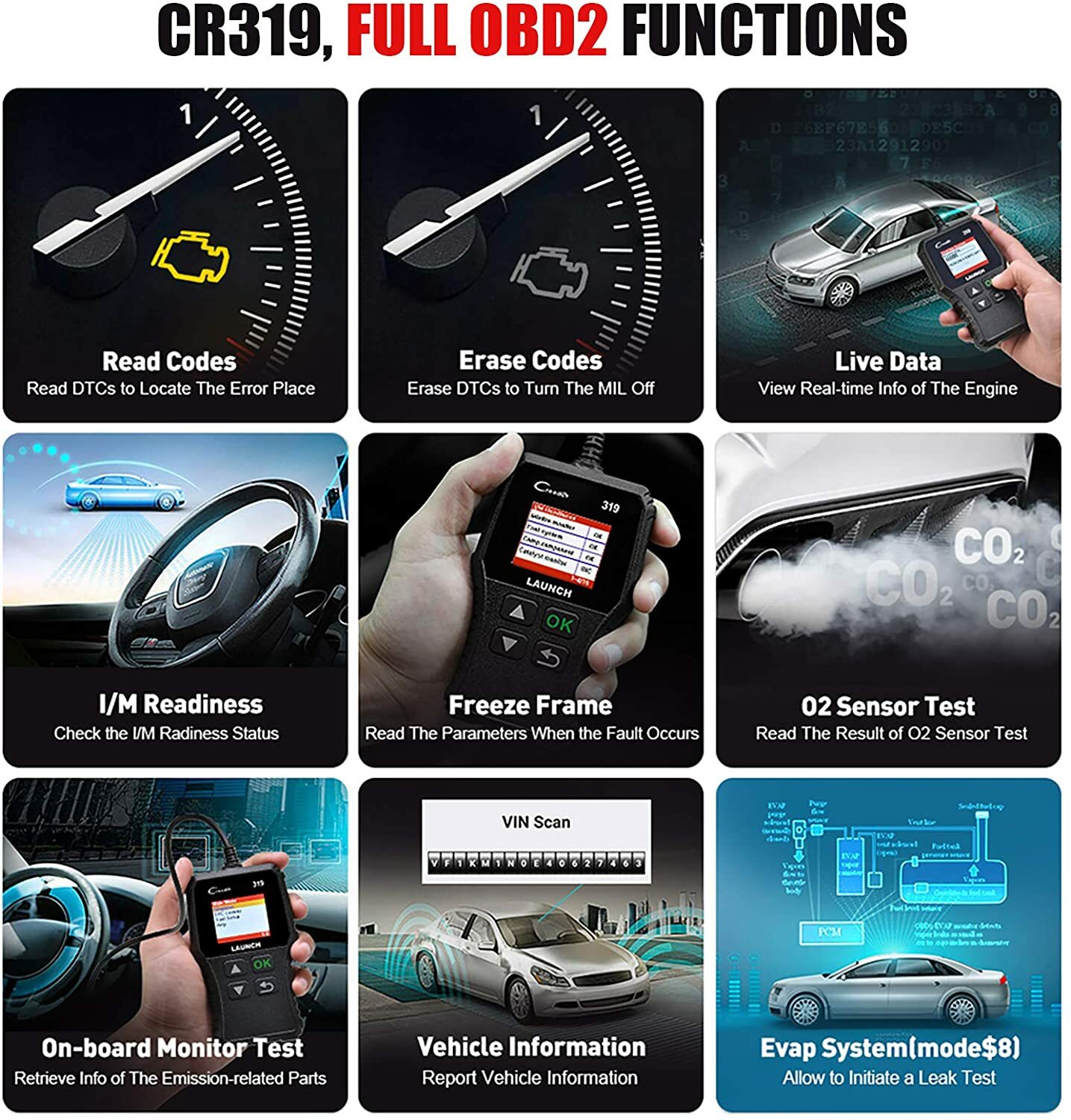 LAUNCH CR319 OBD Scanner OBD2 Code Reader Car Check Engine Fault Diagnostic Tool