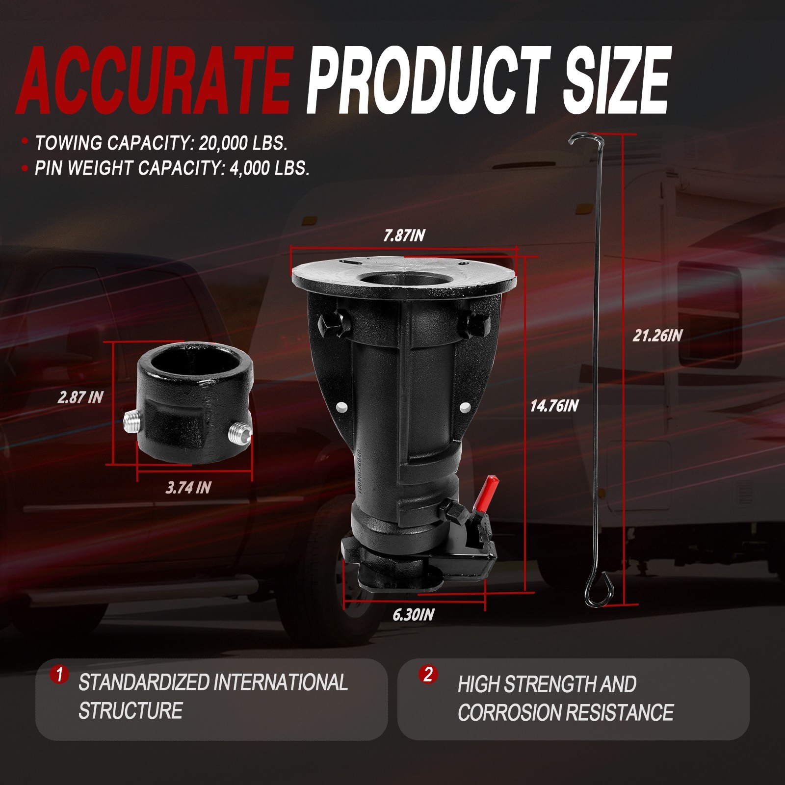 Adjustable Cushioned 5th Wheel Gooseneck Adapter 20000 lbs Height 12″-16″