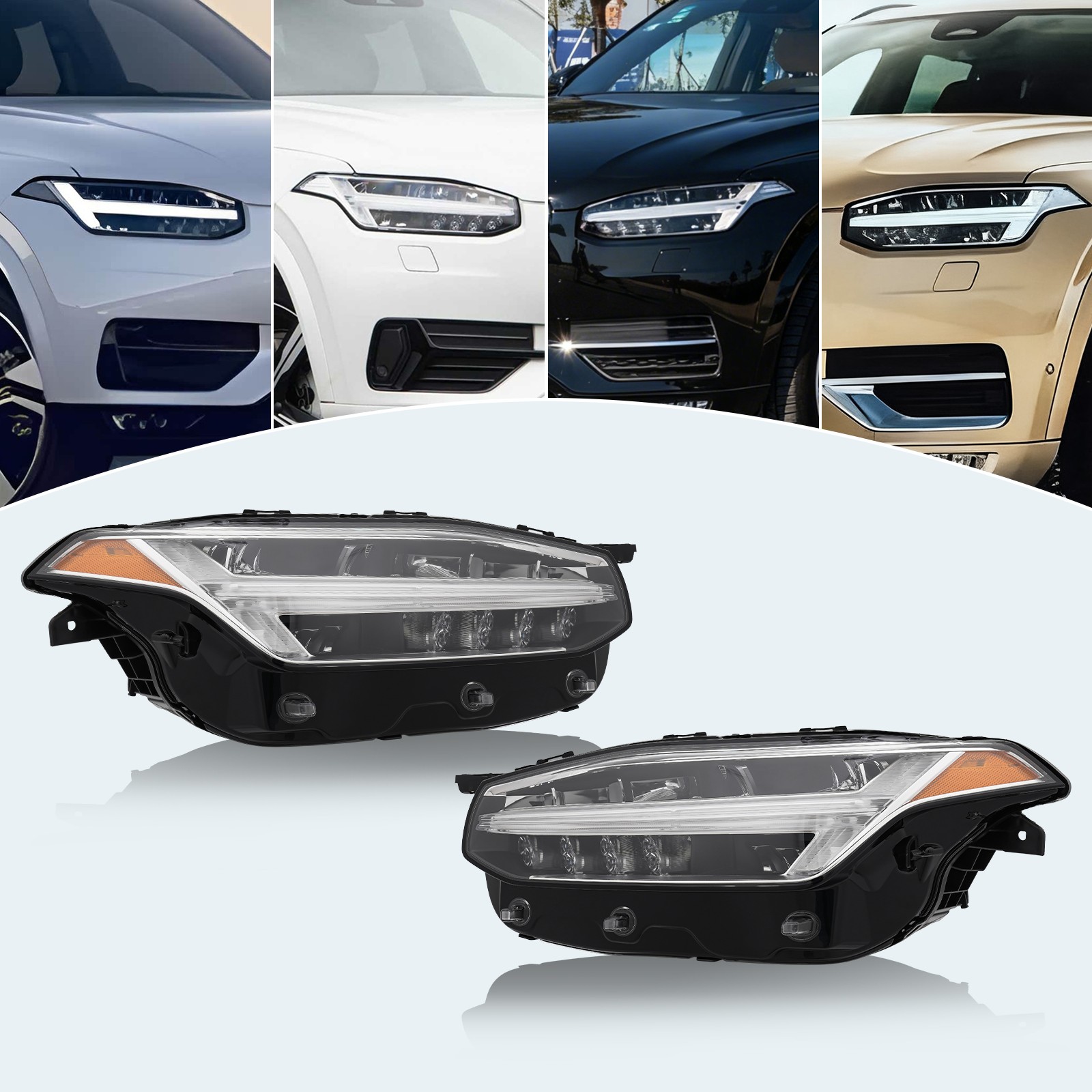 For 2019-2024 Volvo XC90 Full LED Headlight Assembly Headlamps (No AFS) Pair Set