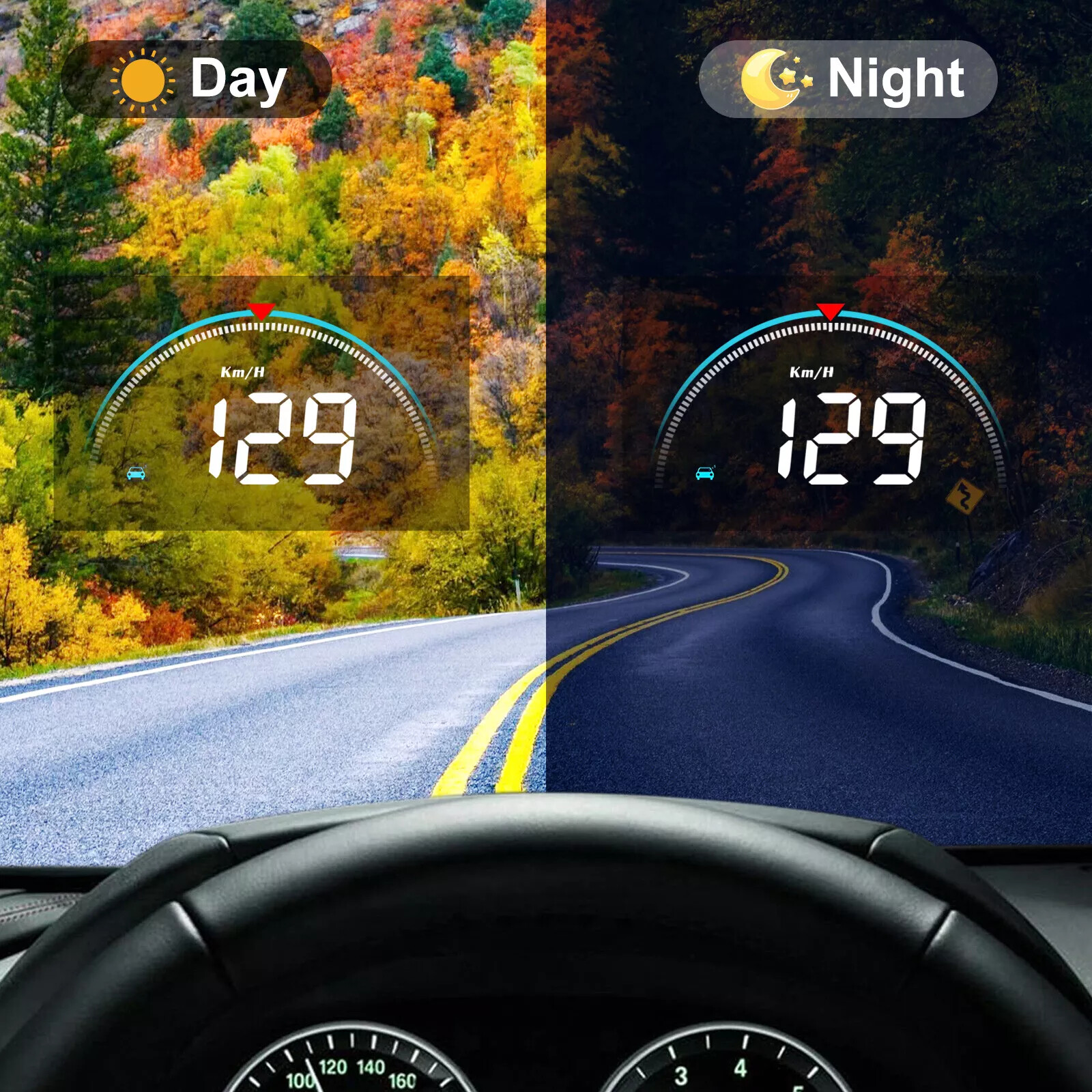 Car OBD2 HUD Head Up Display Digital Speedometer MPH KMH Compass Overspeed Alarm