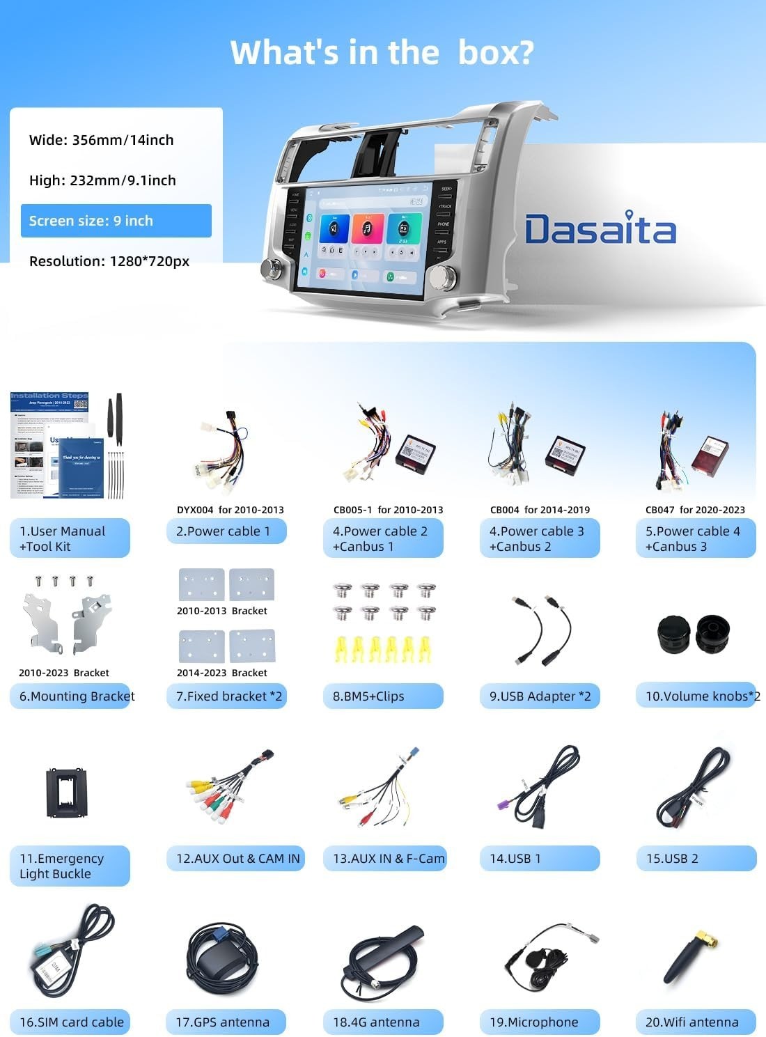 Dasaita Car Radio for Toyota 4Runner 2010-2023 Built-in 5G WiFi 4G Cellular GPS