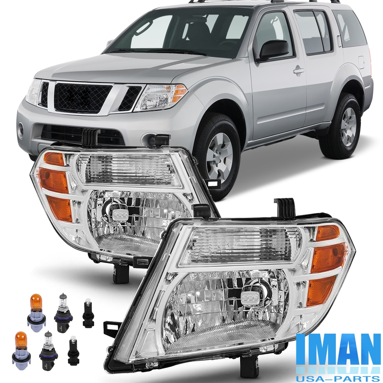 1 Pair Chrome Housing Headlights Headlamps With Bulbs For Pathfinder 2008-2012