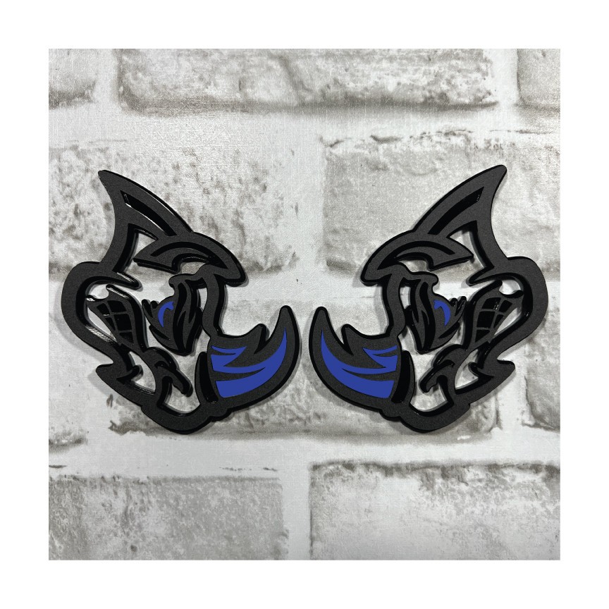 Pair Rhino Badges Dark Blue Horn Angry Emblem Aggressive Badge Matte Black
