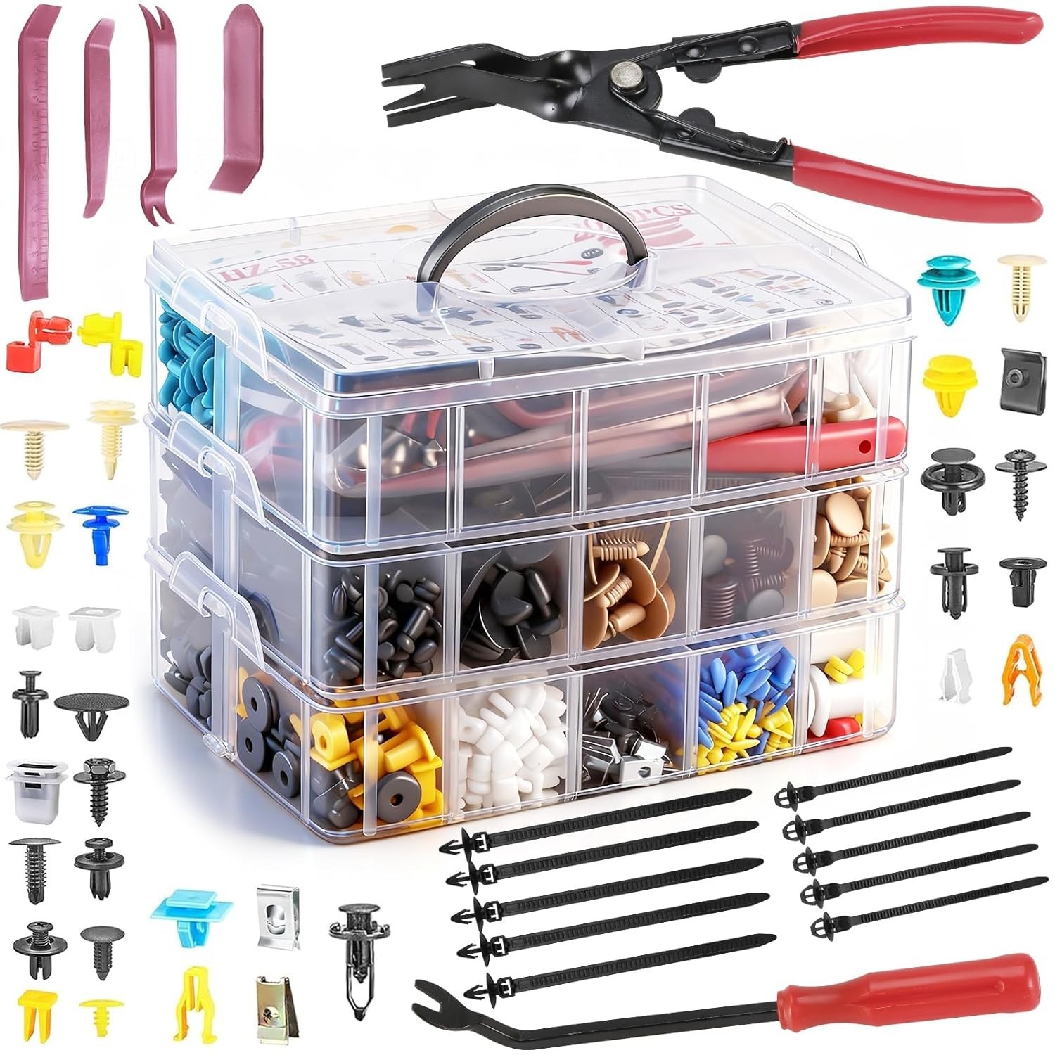 Comprehensive 2080PCS Auto Clip Kit with Organizer & Essential Tools for Repairs