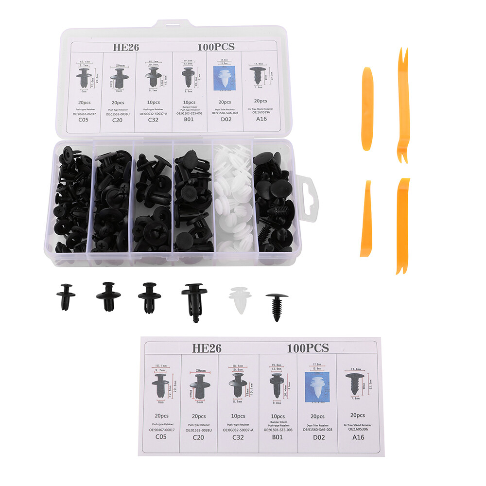 100PCS Car Retainer Clips Auto Fasteners Push Trim Clips Pin Rivet Bumper Kit