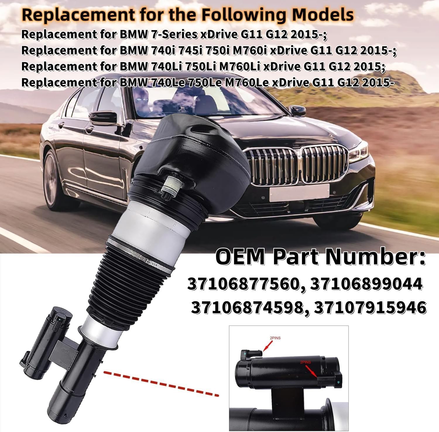 Pair Front Air Suspension Struts For BMW 7 Series G11 G12 740i 750i EDC xDrive