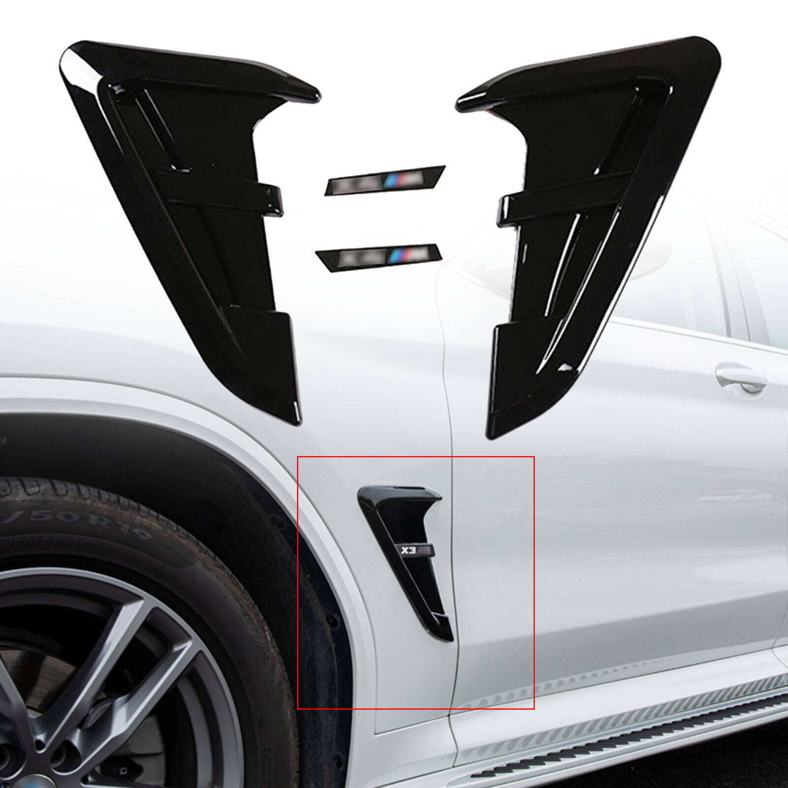 Gloss Black Side Fender Grille Vents For 2018-2024 BMW X3 M40i M40d X3M X3MC iX3