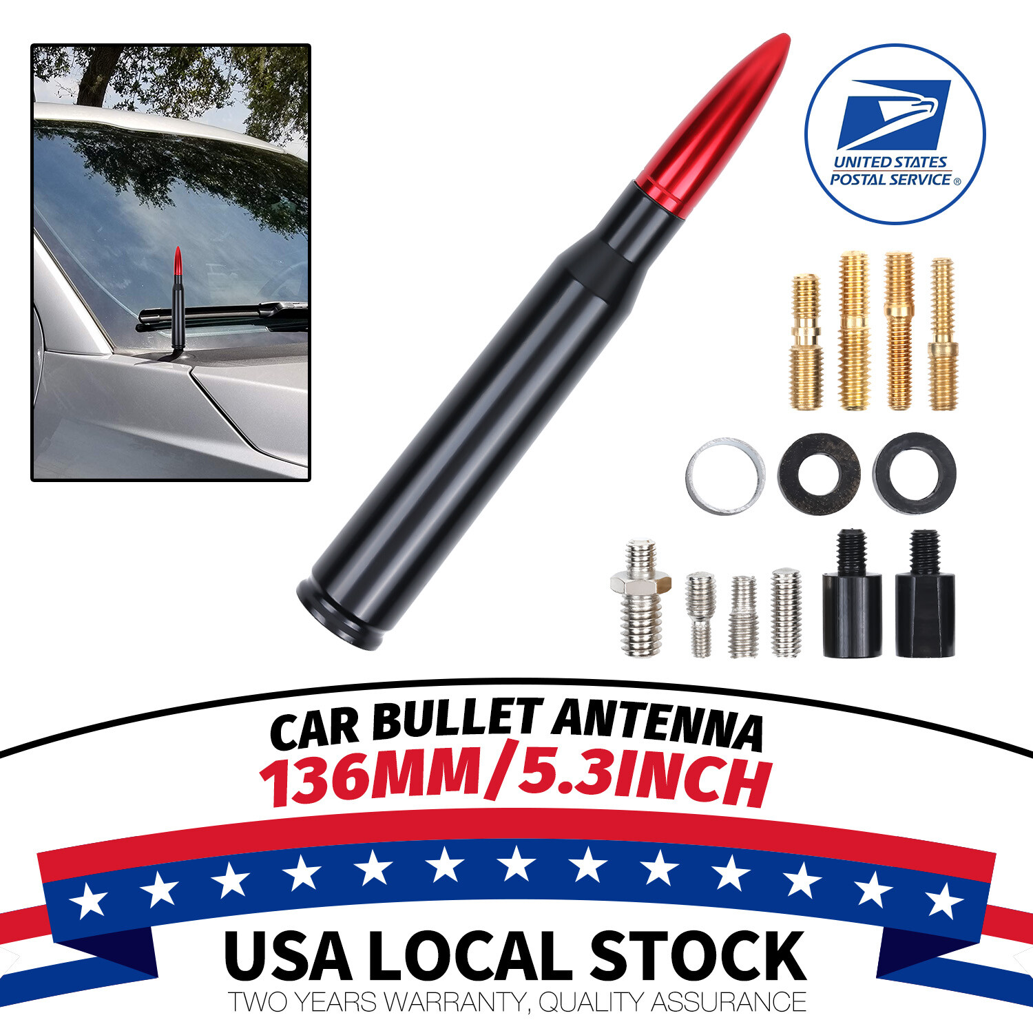 Red Black 5.3″ Car Short Bullet Antenna Mast+Screws for Ford F-150 Accessories