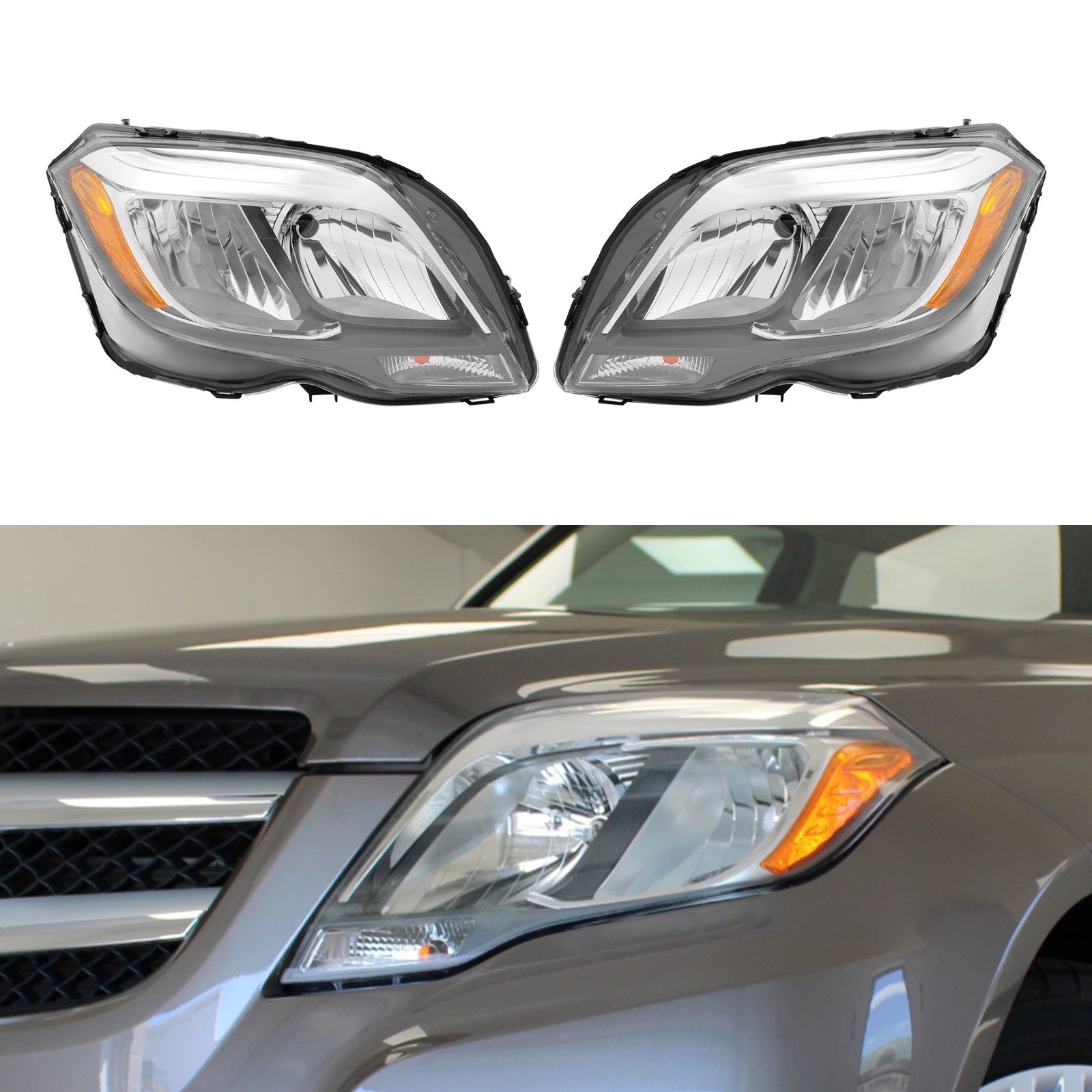 Headlight For 2013-2015 Mercedes Benz GLK350 GLK250 Halogen Headlamps Pair Set