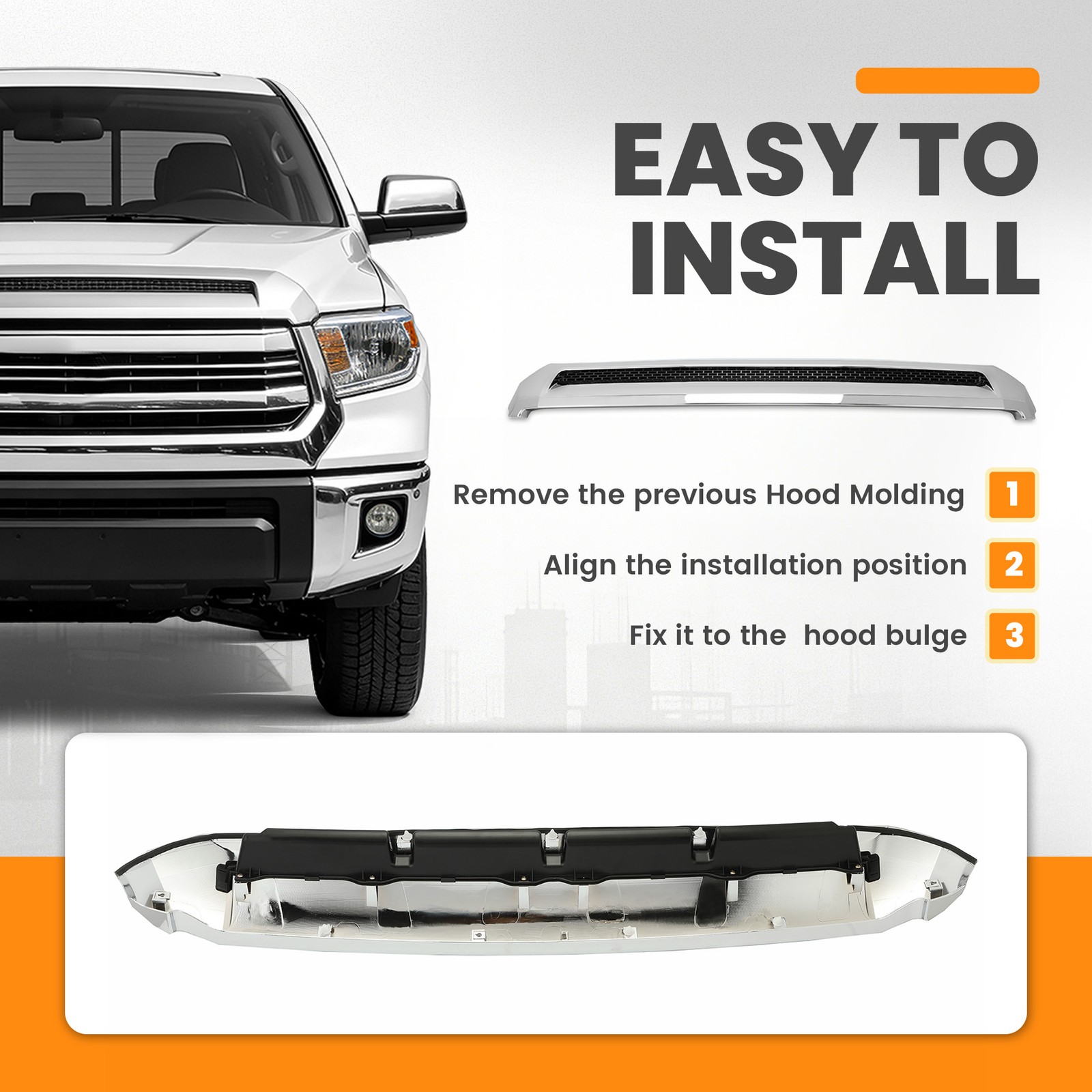 Front Upper Hood Bulge Molding Grille Trim For Toyota Tundra 2014 15 2016-2021