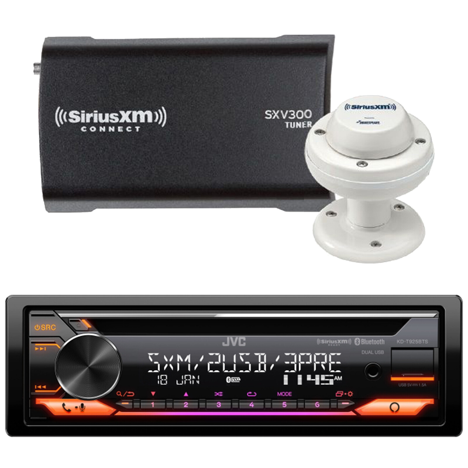 JVC KD-T925BTS Single DIN CD USB Stereo Receiver, Satellite Radio Tuner Kit