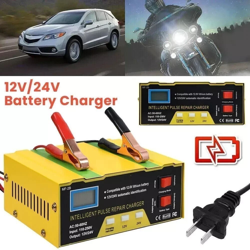 Car Battery Charger Heavy Duty 12V/ 24V Smart Automatic Intelligent Pulse Repair