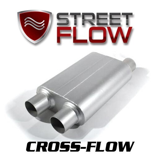 Flow Muffler Three Chamber Dual Cross Flow 2.5″ in – 2.5″ Out – Camaro/Firebird