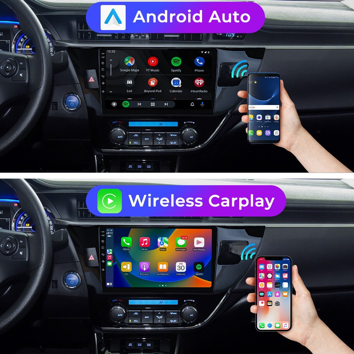 For Toyota Corolla 2014-2016 Apple CarPlay GPS WiFi Android 15 Car Stereo Radio