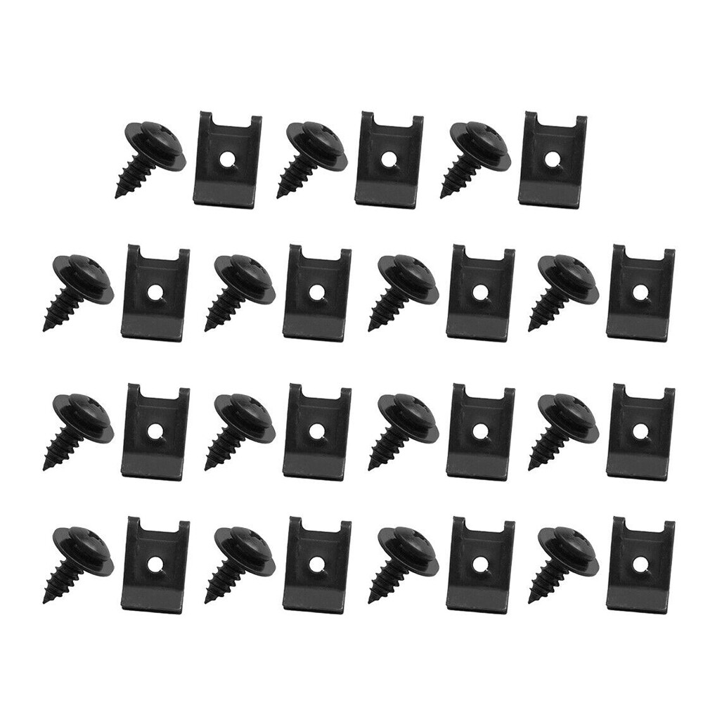Black Spring Metal U-type Clip with Screw Car Bumper Fender Trim Panel Fastener