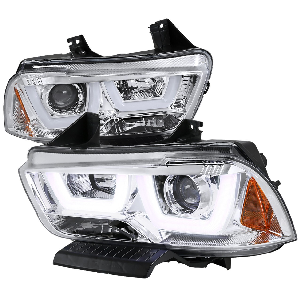 For Dodge Charger 11-14 Chrome Housing Projector Headlights White LED U DRL