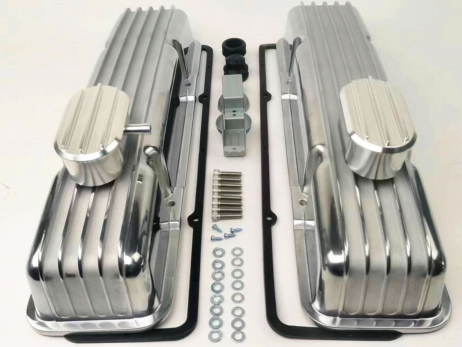 Small Block Chevy 305 307 327 350 400 TALL Polished Finned Aluminum Valve Covers