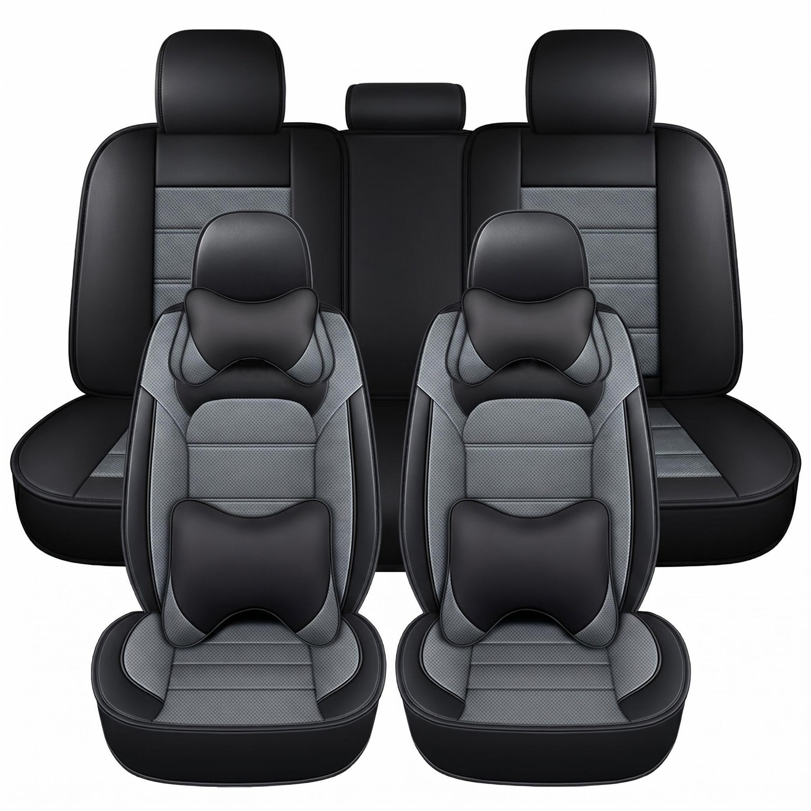 Luxury 5-Seat Auto Seat Covers, Full Set, PU Leather, Breathable,Sporty Style