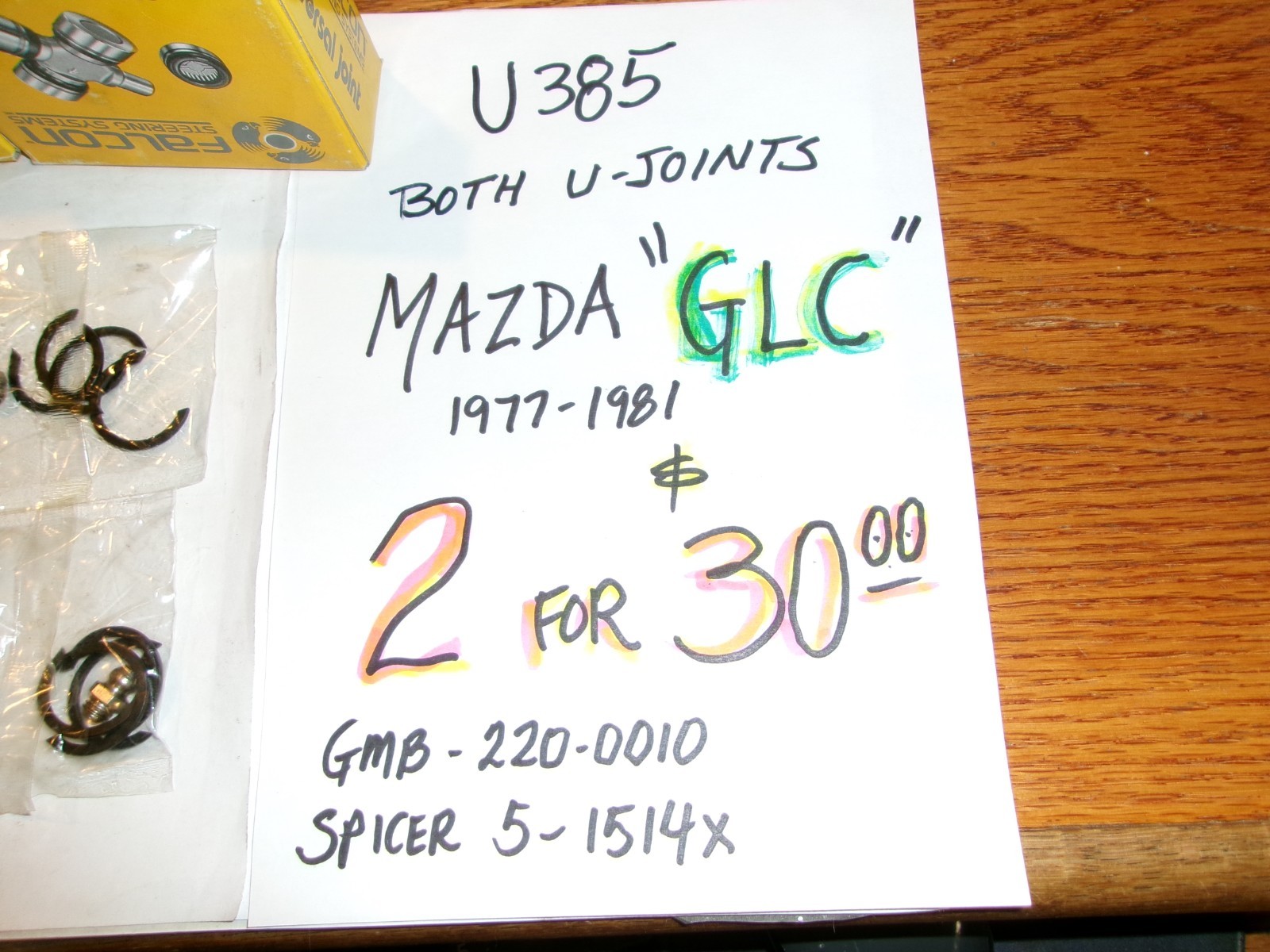 2 (TWO) FALCON U385 U-JOINTS = $30.00 = $15.00 EACH=FREE SHIPPING FOR MAZDA GLC