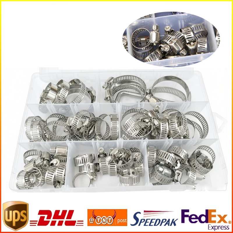 60PCS Adjustable Hose Clamps Worm Gear Stainless Steel Clamp Assortment 7 Size