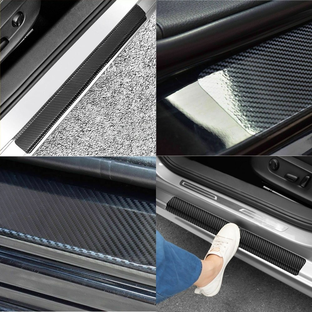 4x Carbon Fiber Car Door Plate Sill Scuff Cover Anti Scratch Sticker USA Stock