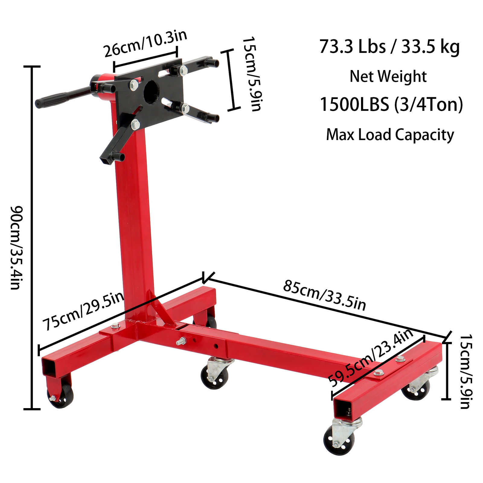 Rotating Engine Stand 1500lbs Folding Motor Hoist Dolly w/ 360° Adjustable Head