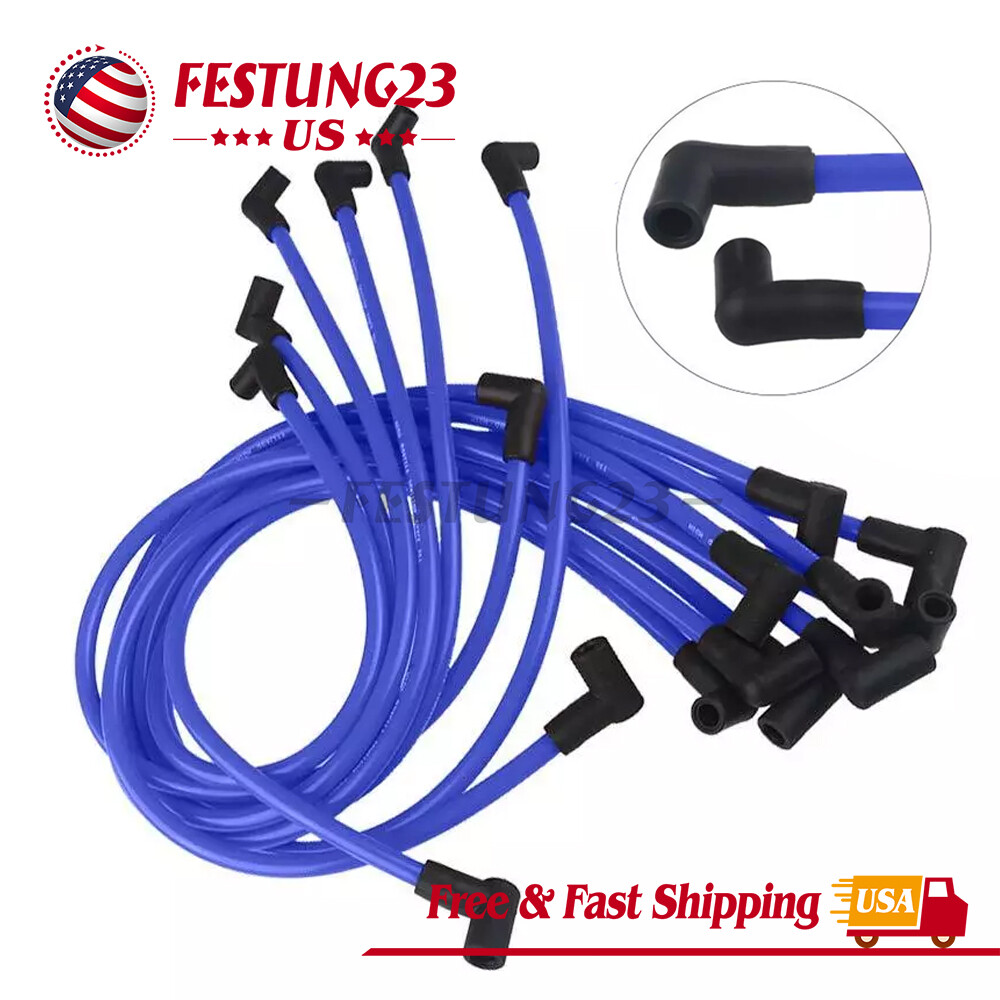 9PCS Racing Spark Plug Wires 10.5mm For Chevy 350 SBC BBC V8 Ignition Wires Blue