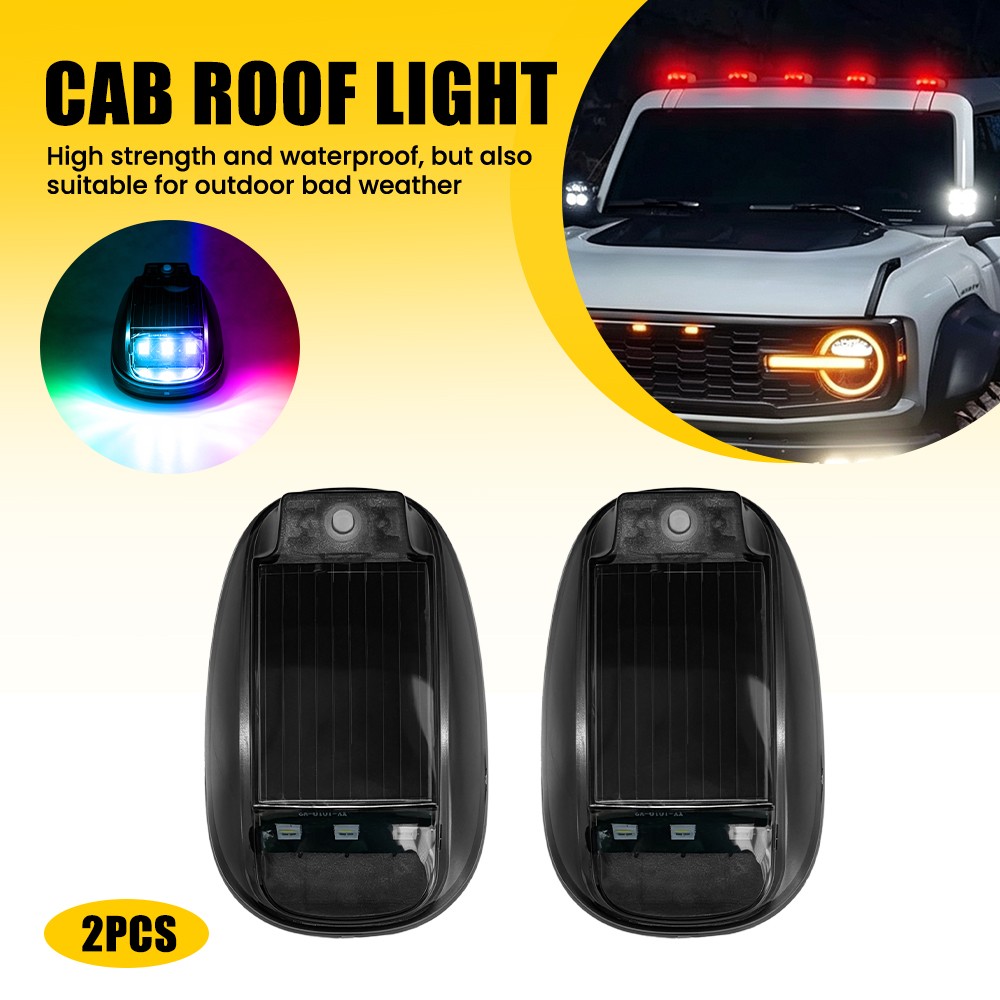 Solar Powered RGB LED Roof Marker Lamps 2PCS w Wireless Remote For 12V SUVs Boat