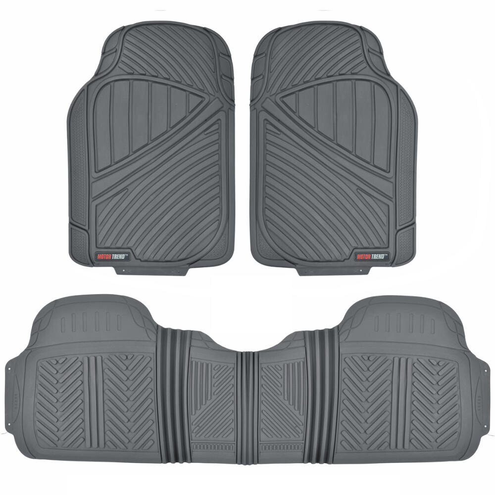 Motor Trend FlexTough 3pc Rubber Floor Mats – Thick Heavy Duty All Weather Gray