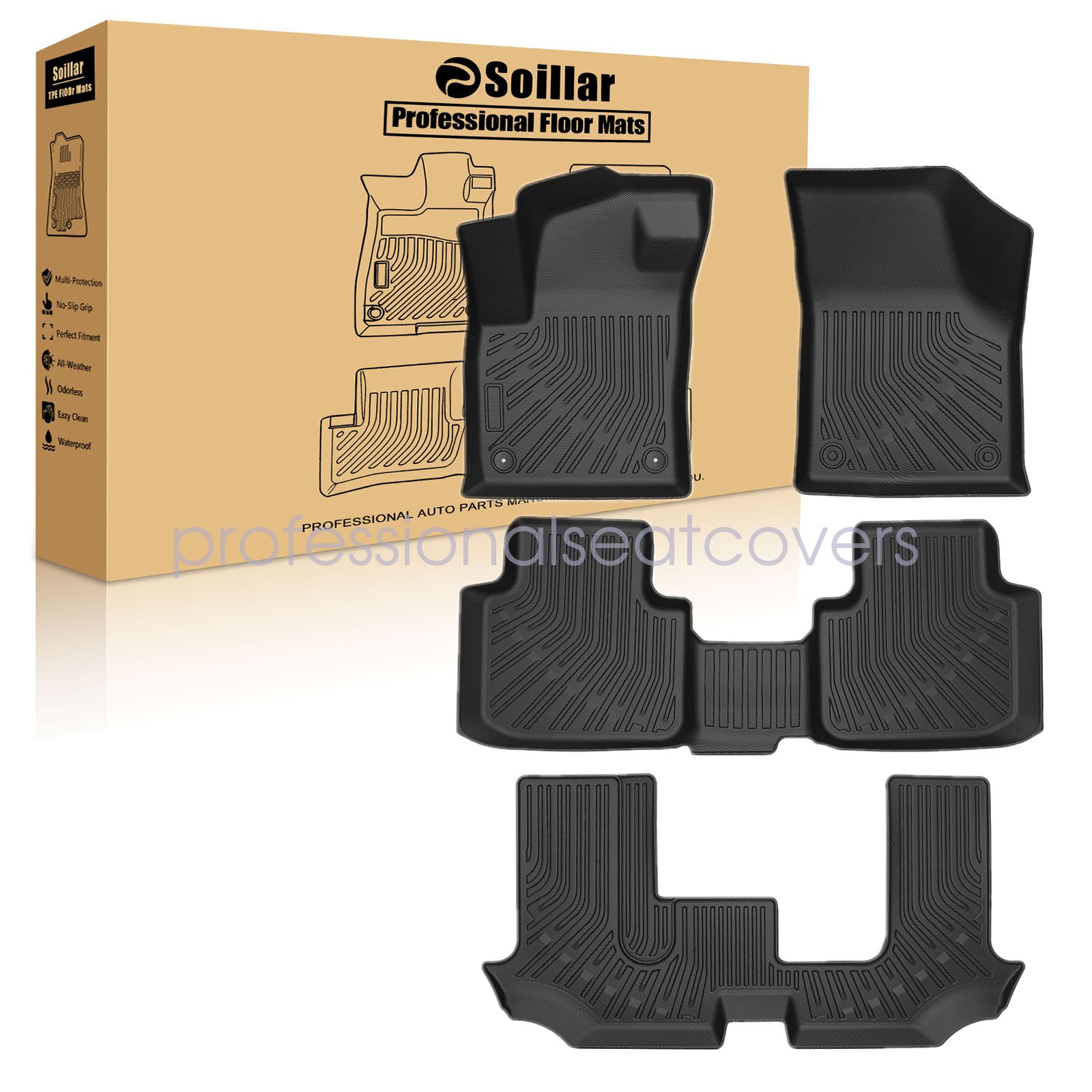 Floor Mats Liner For 2018-2024 Volkswagen Atlas Bench 7Seats TPE 3D All Weather
