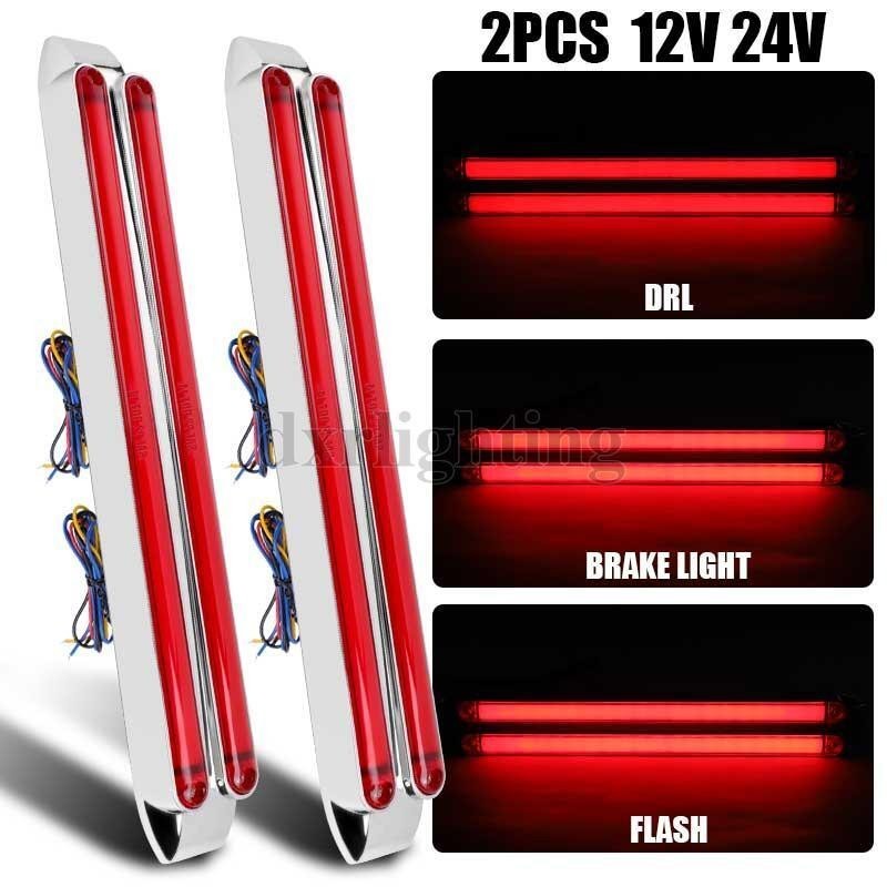 2X 13″ Red LED Tail Light Bar Turn Signal Brake DRL Strip Truck Trailer RV
