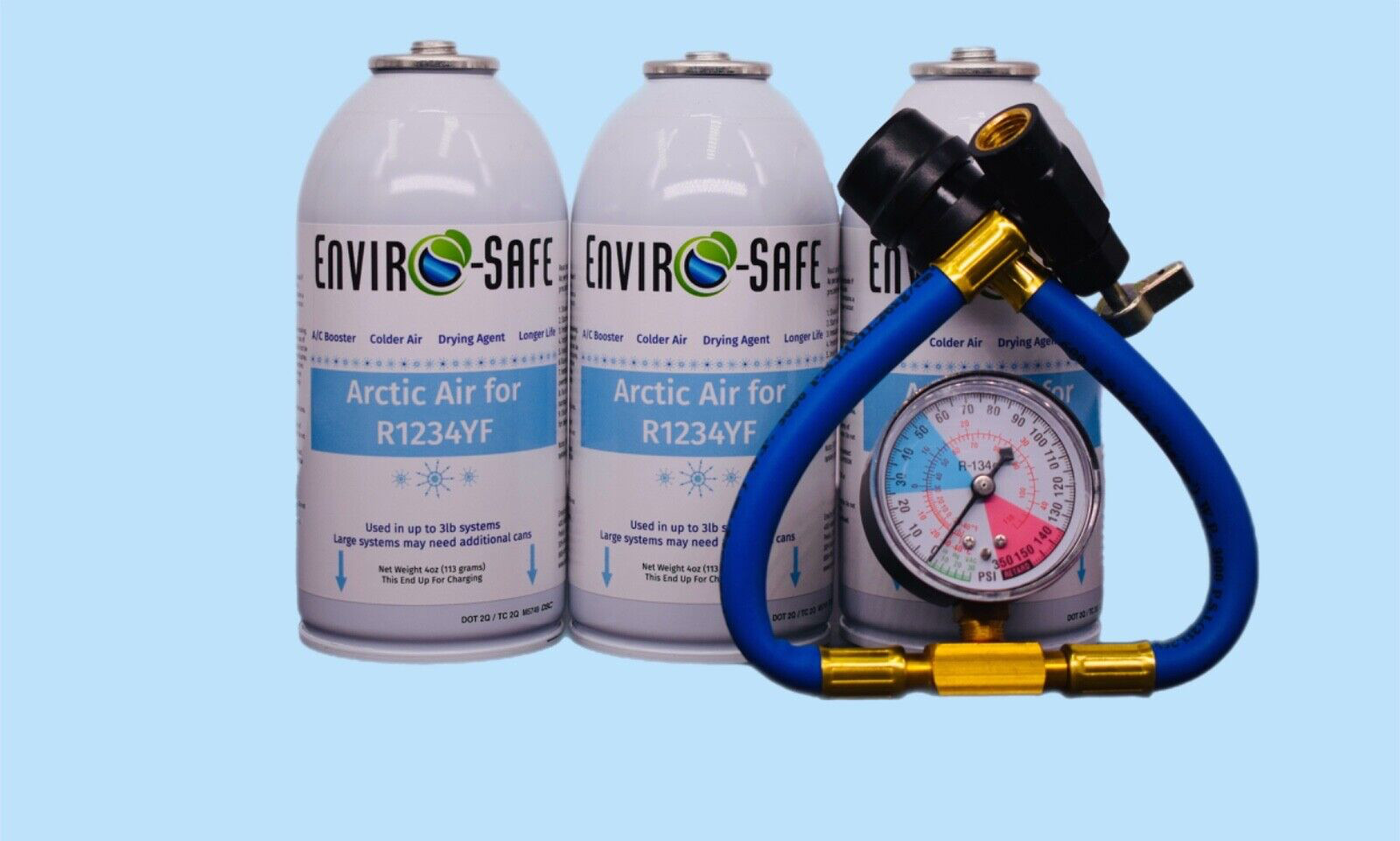 Arctic Air for 1234YF | 3 Cans + Economy Gauge, EnviroSafe | BEST for Auto