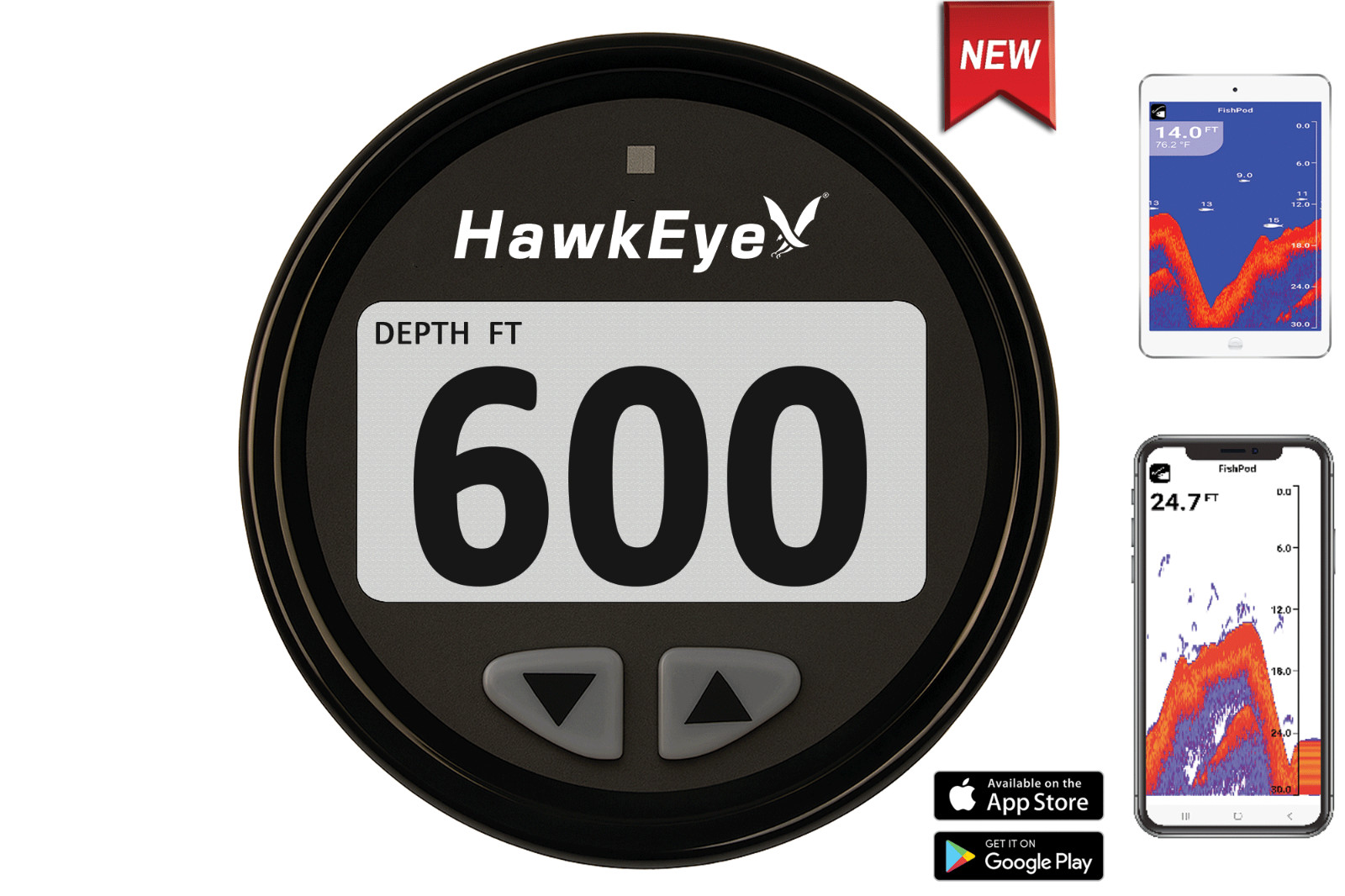 HawkEye DepthTrax Edge Full Color In-Dash Depth Finder Transom Mount Transducer