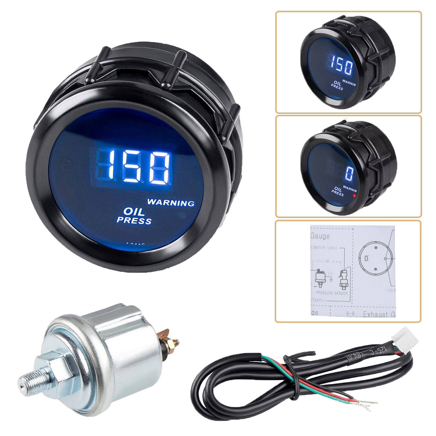 2″ 52mm Digital LED Electronic Oil Pressure Gauge Meter W/Sensor 0-150 PSI