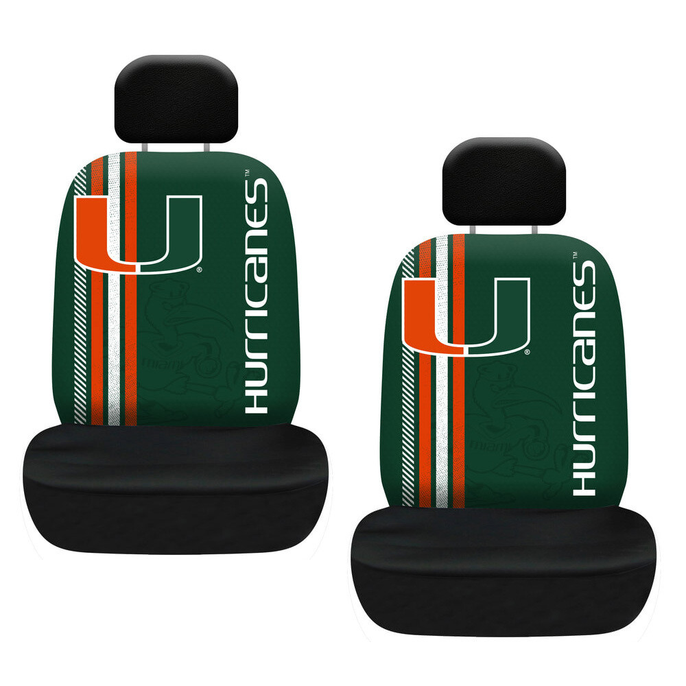 New NCAA Miami Hurricanes Rally Car 2 Front Seat Covers & Headrest Covers Set