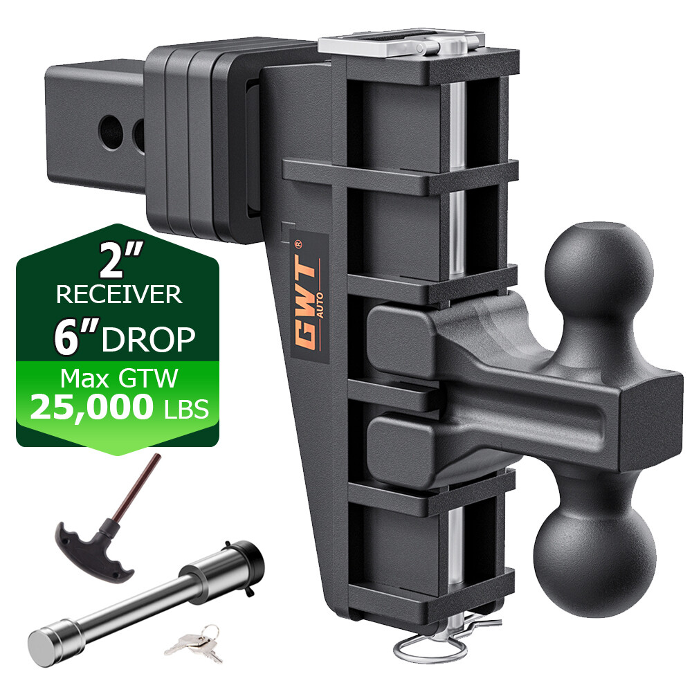 Adjustable Trailer Hitch 2″ Receiver 6″ Drop Hitch Solid Ball 25000lb Heavy Duty