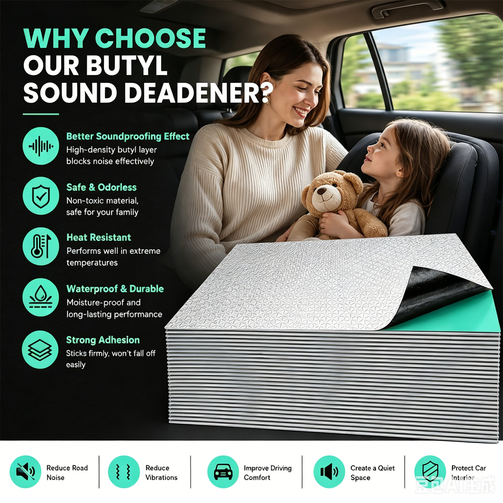 30sqft Car Sound Deadener Mat Proofing Butyl Insulation Material 80mil Thick