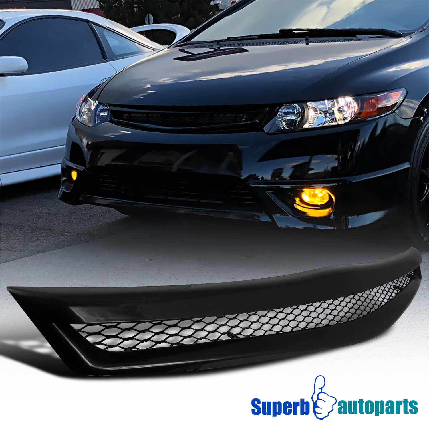 Fits 2006-2008 Civic Si 2Dr Coupe Honeycomb Type Grill Hood Mesh Grille R Black