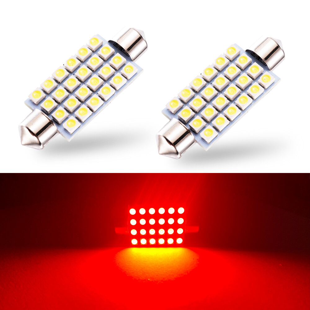 2 x Red LED Interior Map Dome Trunk Lights 42mm 578 211-2 212-2 Festoon Bulbs