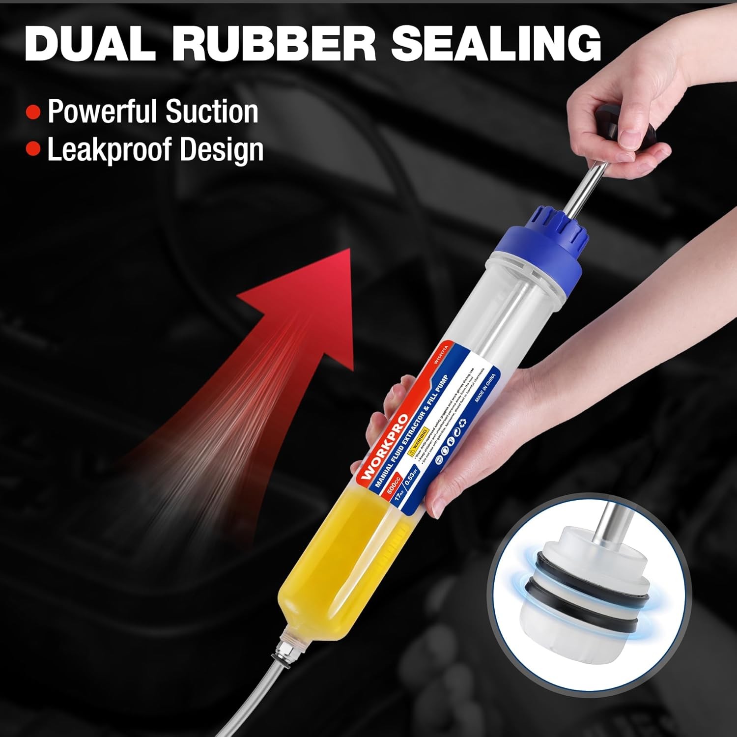 WORKPRO 500CC Manual Fluid Fill Pump Extractor Multi-Purpose Oil Syringe Suction