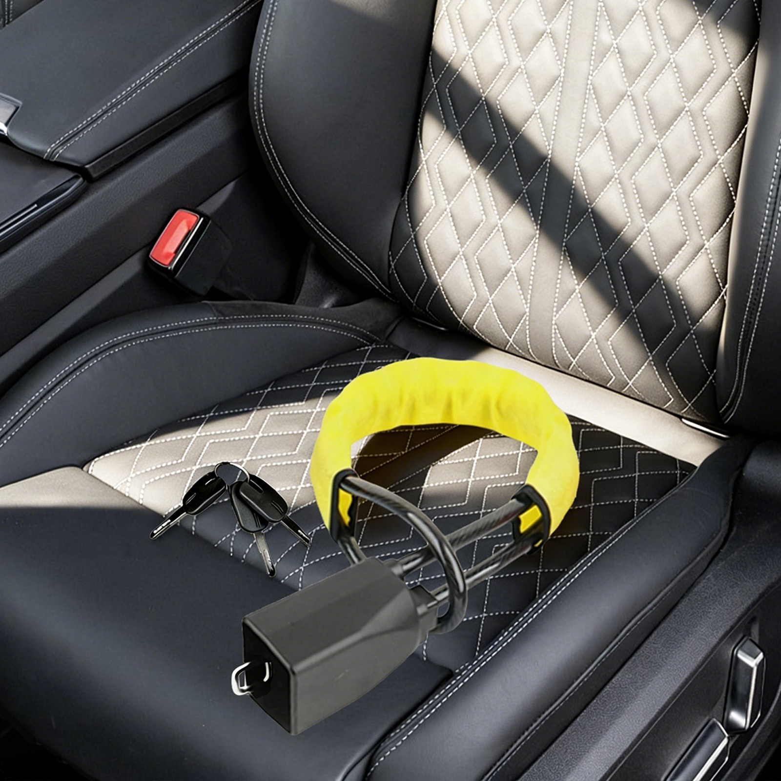 Car Anti-theft Steering Wheel Lock 3 Keys Included Universal Fit Seat Belt Lock