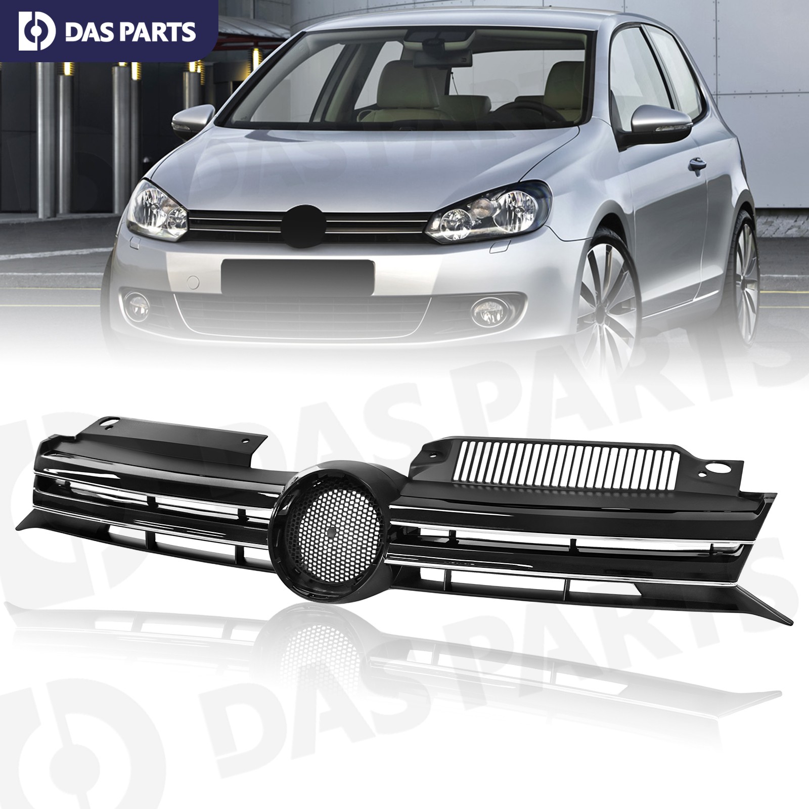 For 2010-2014 VW MK6 Golf/GTI/Jetta Sportwagen Black W/ Chrome Trim Sport Grille