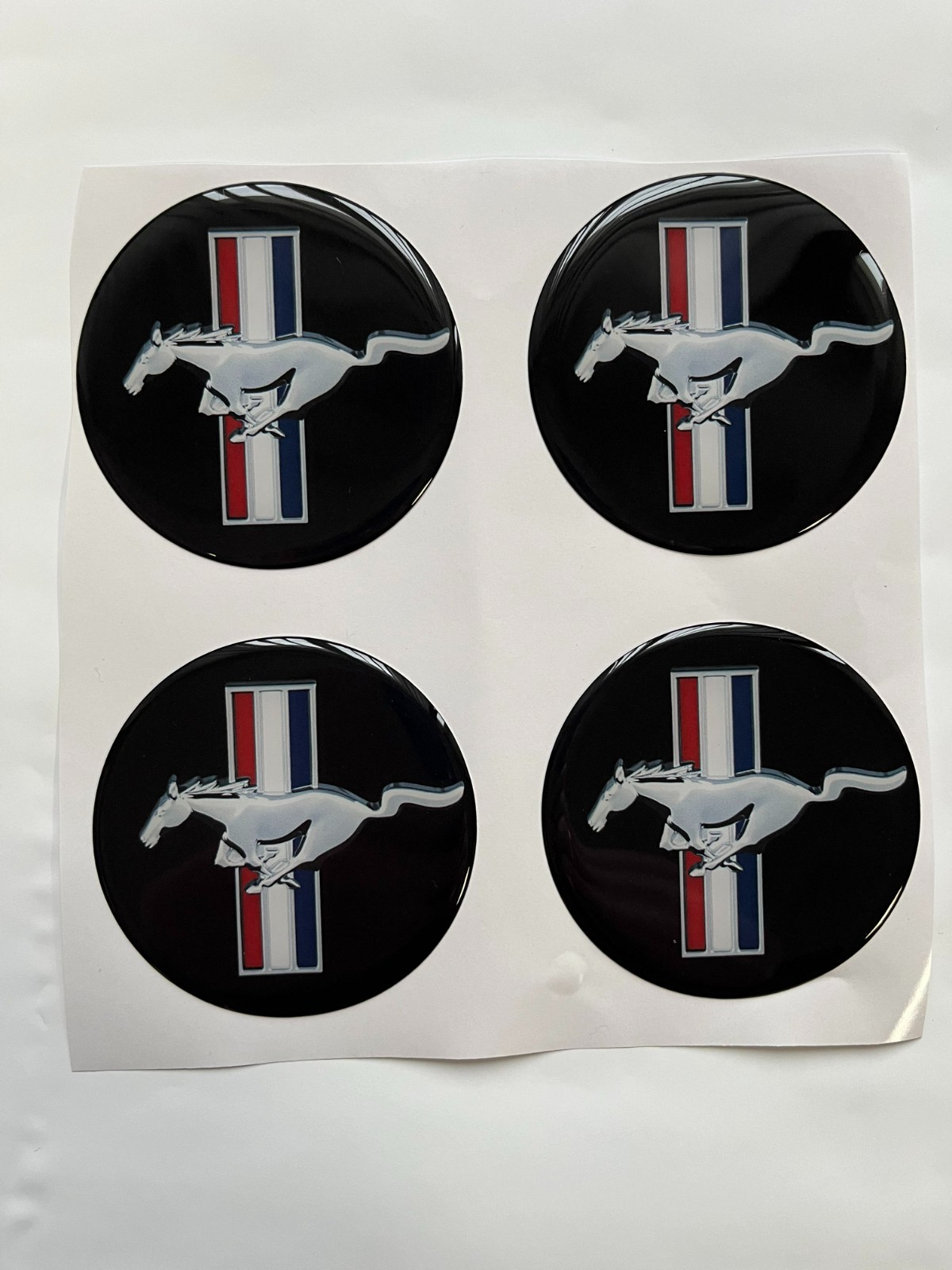Mustang Wheel Cap Stickers Set – 4pcs 3D Domed Resin Center Cap Emblem Decals