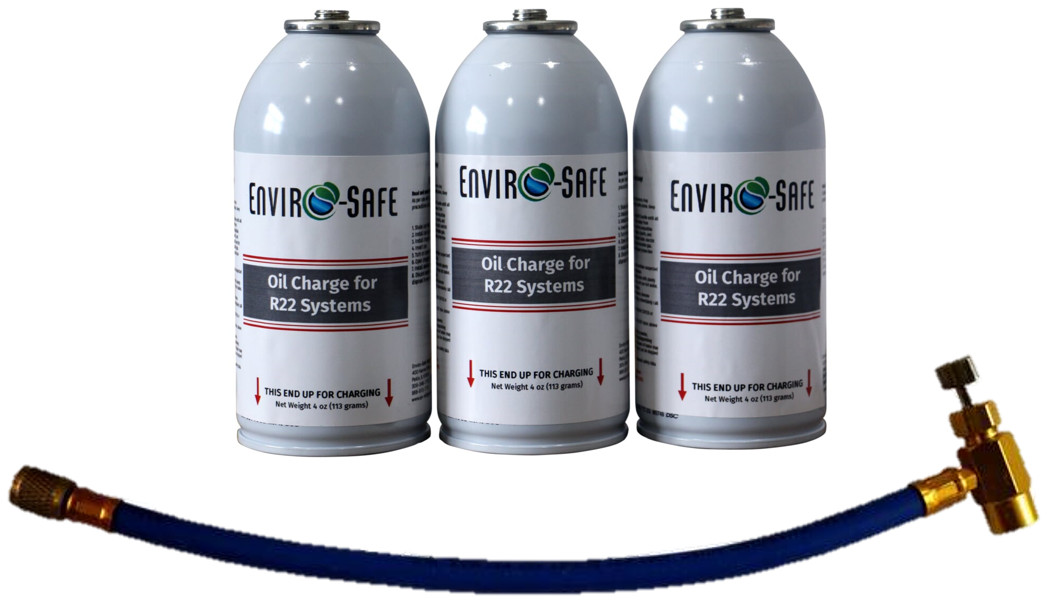 Envirosafe Oil Charge for R22, A/C systems, (3) 4oz cans with hose
