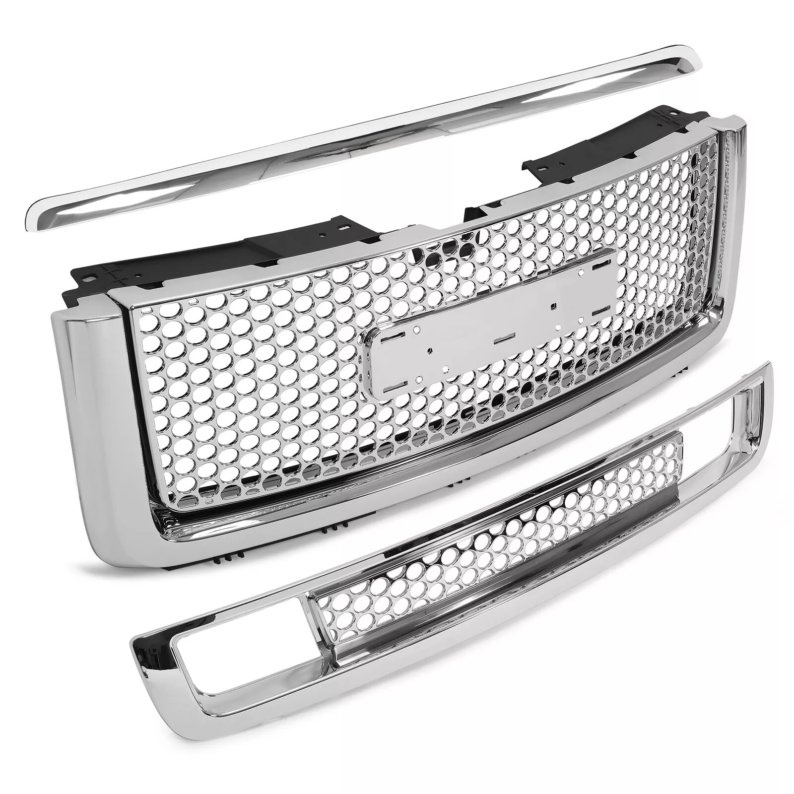 Upper Lower Grille Chrome Hood Molding For 2007-13 GMC Sierra 1500 Denali Pickup